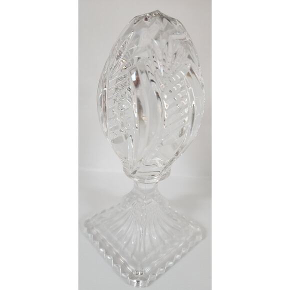Vintage Lead Crystal Cut Glass Egg on Pedestal Base 7.25" Starburst & Leaf Motif - Picture 3 of 11